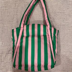 BAGGU Pink and Green Striped Tote